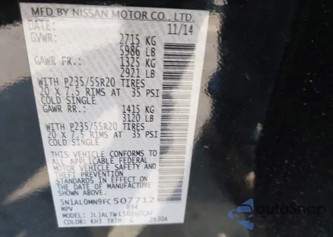 2015 Infiniti Qx60 из США, поврежденный, VIN 5N1AL0MN9FC507712